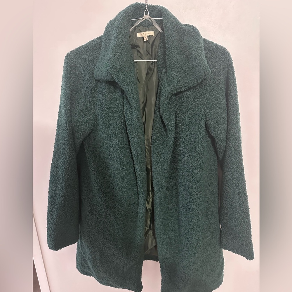 Fluffy green sweater/coat size Medium